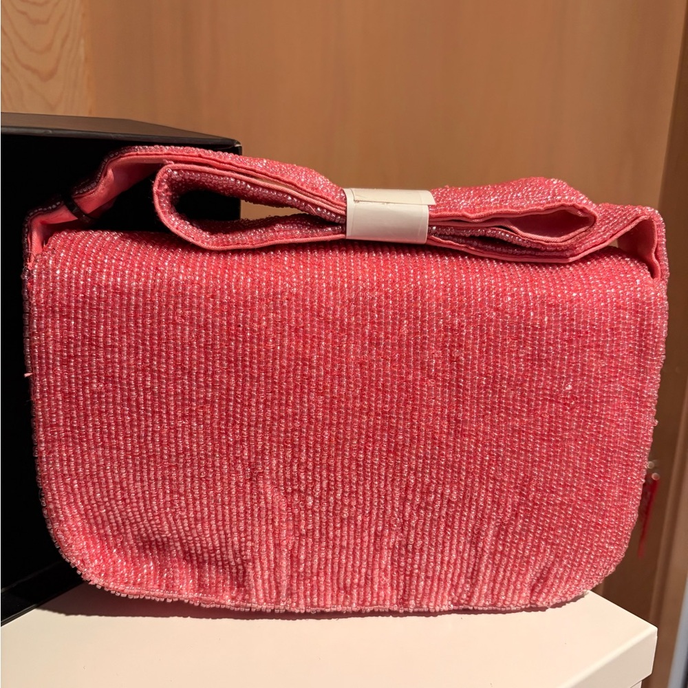 Rachel Zoe Pink Beaded Clutch with Bow Design - Picture 2 of 4
